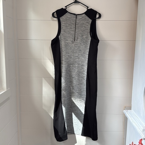 Athleta Black Heathered Gray Two Tone CityScape Ponte Knit Sheath Dress Large - Picture 7 of 9